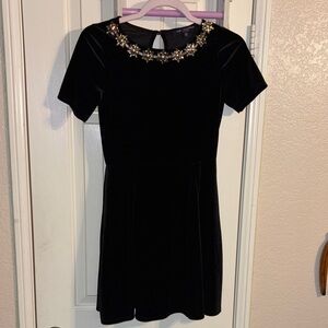 One Heart LA Black Dress with Floral Embellishments S EUC